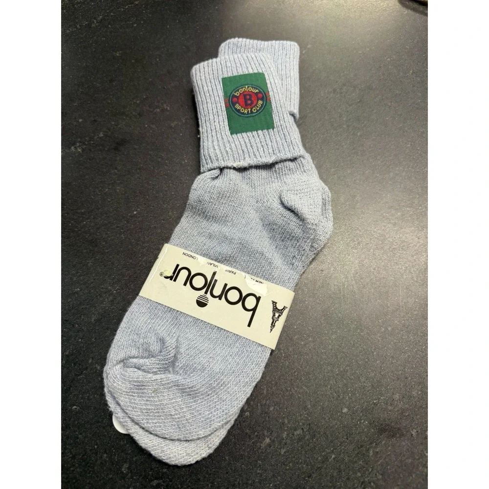 Vintage Bonjour Sport Club Women's‎ Crew Socks Light Blue USA Made NWT